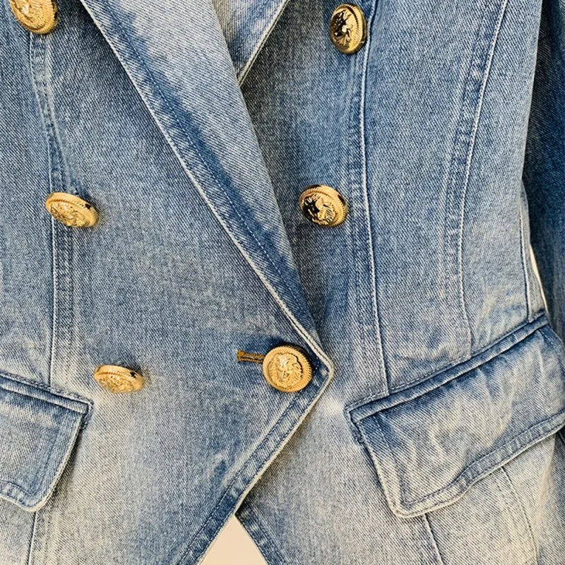 נשים סלים ג ' ינס מתאים בלייזר עם כפול עם חזה אריה כפתורים החדש 2023 אופנה קדימה עיצוב - 4