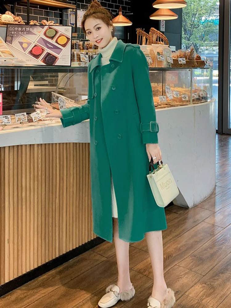סגנון קוריאני סגול עדין צמר מעיל נשים חדש ארוך שרוול מעיל הסתיו והחורף בדרגה גבוהה אמצע אורך צמר מעיל - 4