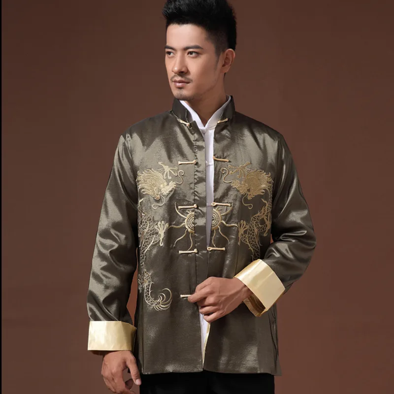 סינית מסורתית פיניקס מודפס בגדים הדרקון טאנג חליפה של בגדי גברים רקום שרוול ארוך פסטיבל החתונה ז ' קט - 4