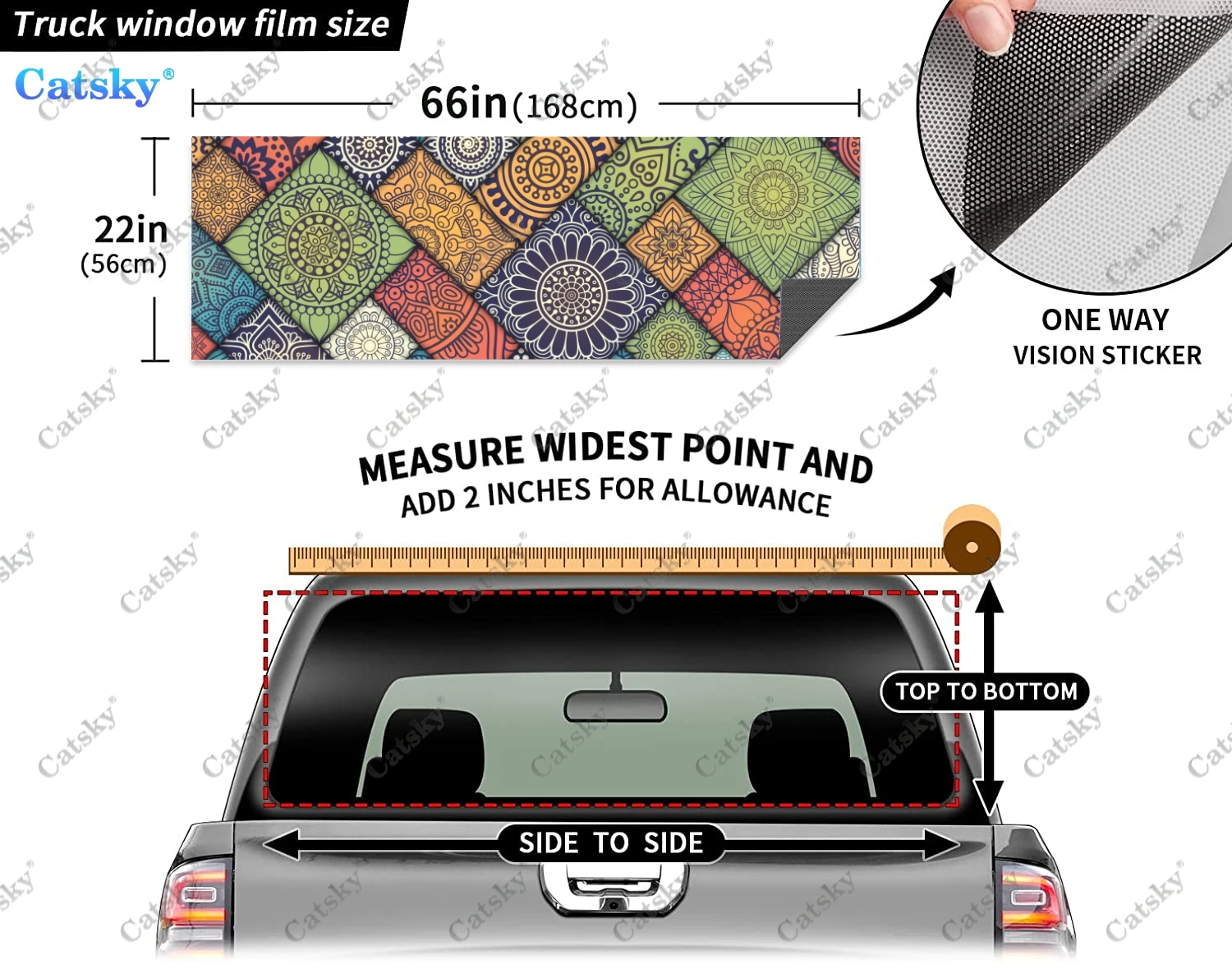 ריבועים קישוט מרקם החלון האחורי מדבקה על המשאית,איסוף מדבקה חלון,חלון אחורי גוון גרפי ויניל מחורר המשאית את המדבקה - 4