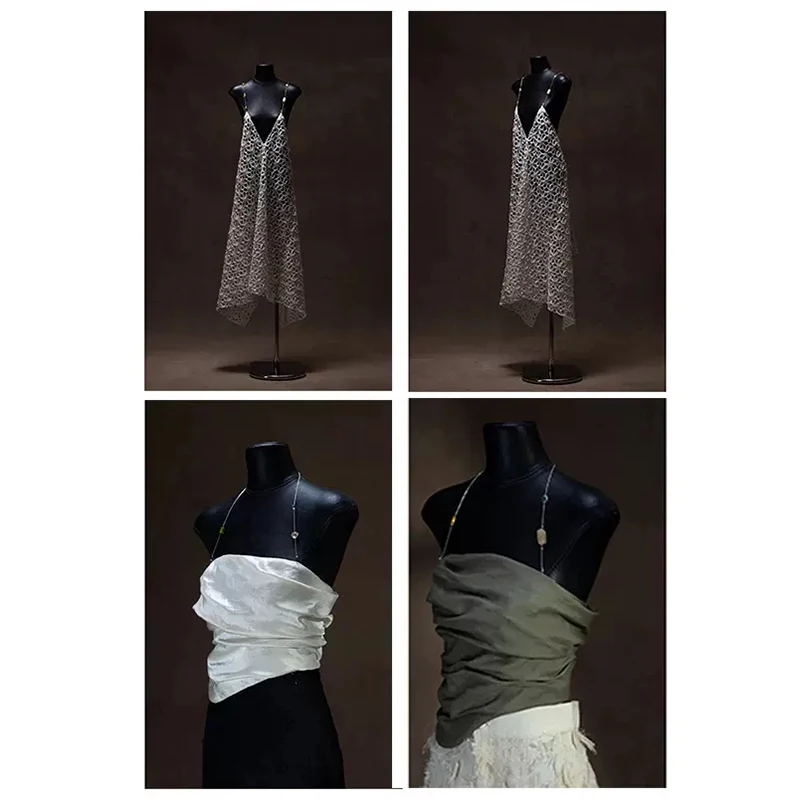 שחור נקבה ראש חצי-גוף הבובה בסיס מתכת עבור החתונה בגדים תצוגה - 4