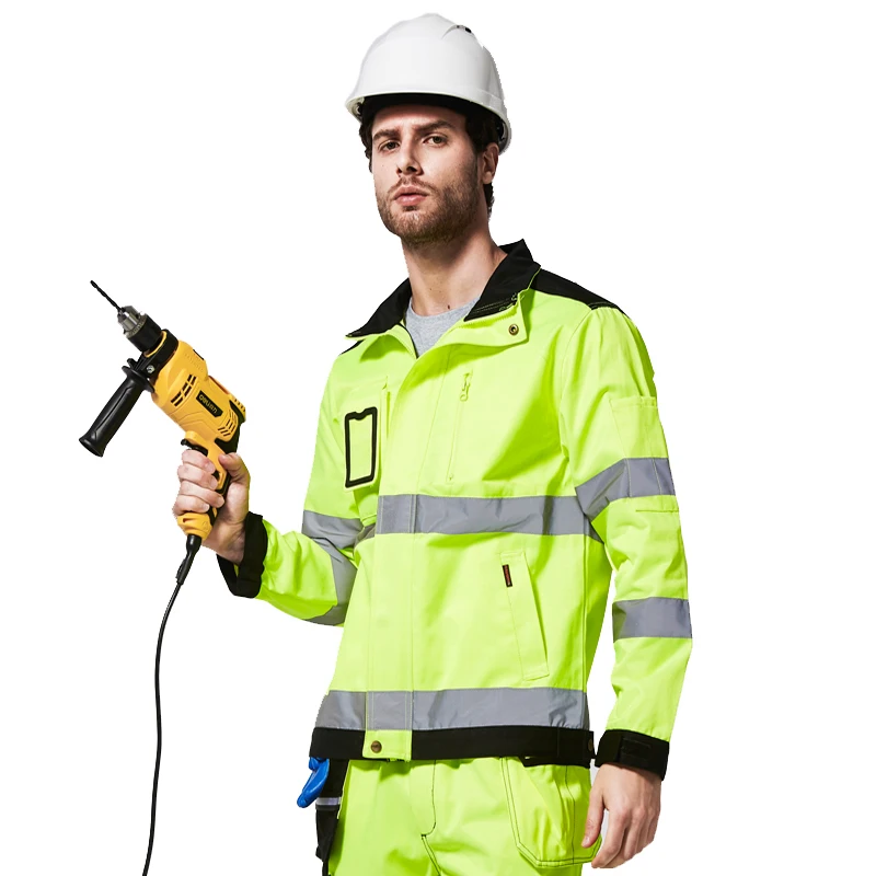 שלום מול רעיוני ' קט ניראות גבוהה גברים חוצות עובד מקסימום פלורסנט צהוב מרובת כיסים בטיחות Workwear בגדים - 4