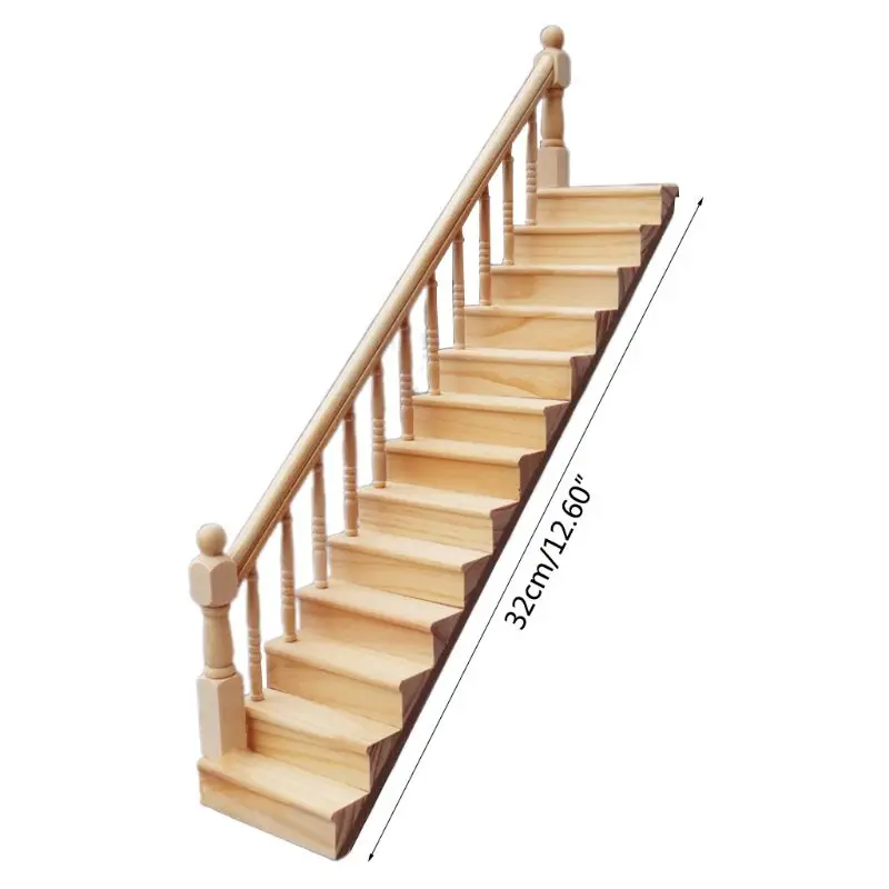 1:12 בית בובות מיניאטורי מעקה מדרגות עץ סצנה פשוטה מדרגות דגמי מיני מדרגות רהיטים עיצוב חדר - 5