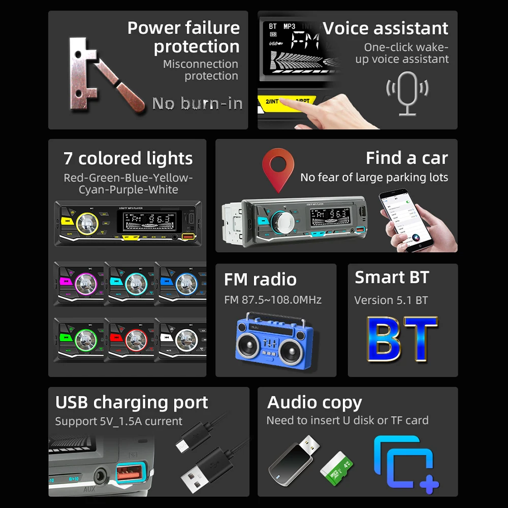 12V רכב רדיו FM סטריאו העזר קלט מקלט USB Bluetooth לרכב MP3 נגן מולטימדיה סטריאו נגן שליטה מרחוק - 5