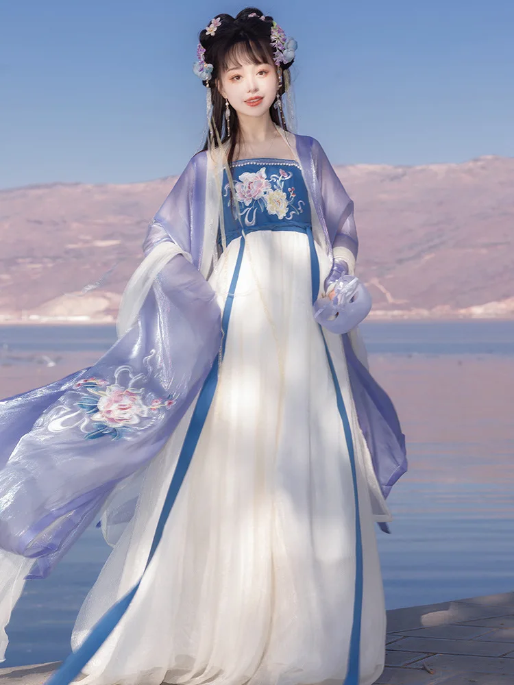 2023 אביב/קיץ חדש Hanfu גדול שרוול החולצה החזה אורך החצאית רקמה פיות סינית מסורתית השמלה לבצע - 5