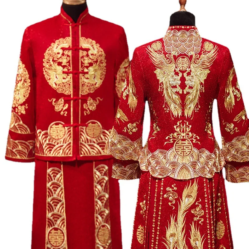 2023 החדשה הסינית העתיקה שמלת החתונה Cheongsams טוסט כלה שמלת ערב אדומה טאנג חליפה סטים Hanfu צ ' יפאו רשמי שמלות ערב - 5