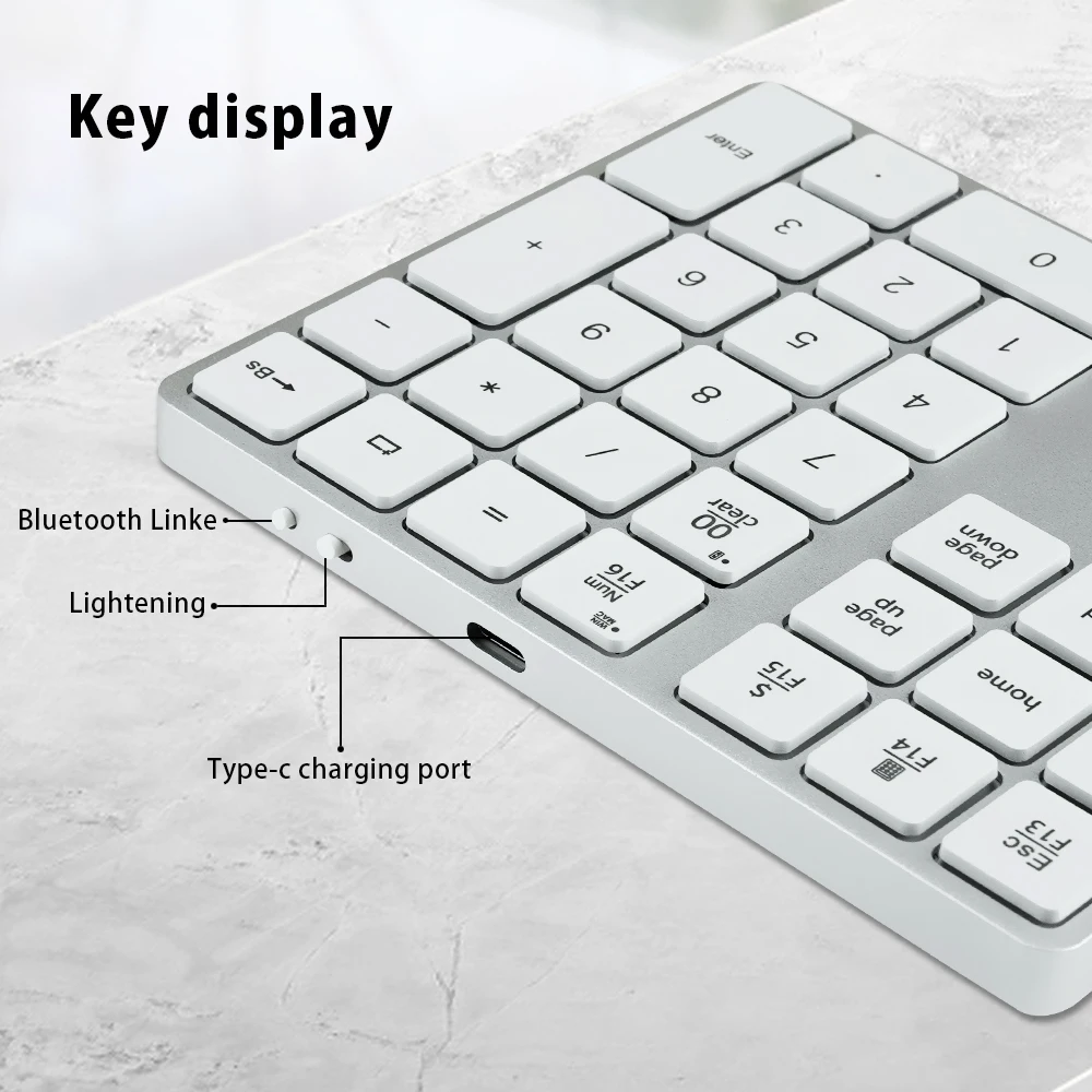 34-מפתח מתכת מקלדת נייד Bluetooth עם תאורה אחורית, עם לוח מקשים נומרי סלים מקלדת אלחוטית עבור מחשב לוח נייד של Windows iOS - 5