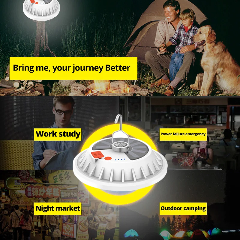 450㎡ סופר מבריק LED הנורה מנורה סולרית נטענת שלט רחוק חיצוני פנס קמפינג נייד חירום שוק הלילה אור - 5