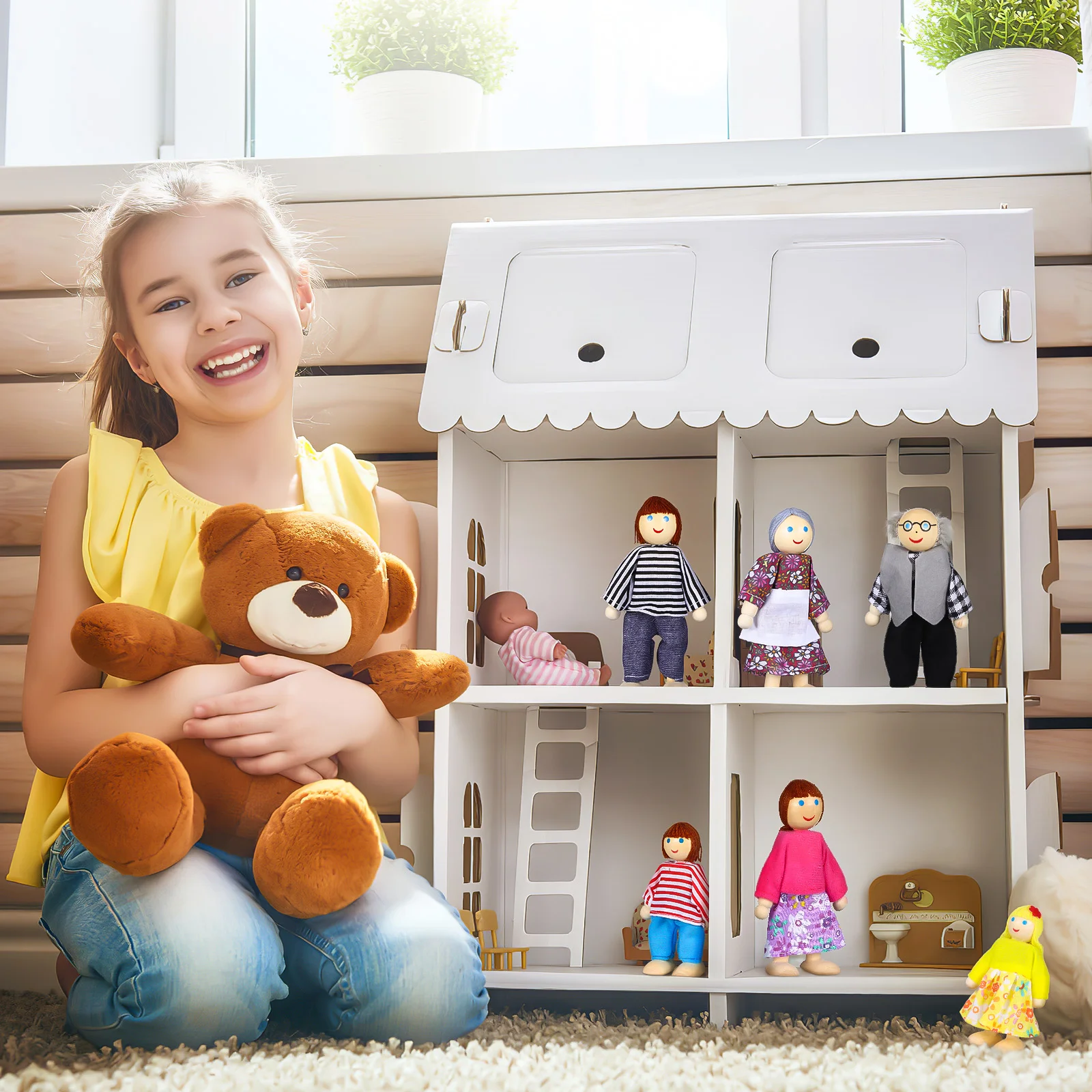 6 יח ' מיקרו צעצועים המשפחה בובות Playset בית עץ דמויות אנשים פנים הילד - 5