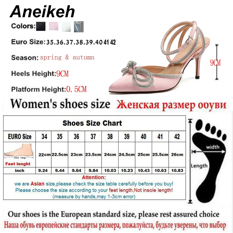 Aneikeh 41 42 PVC בסגנון נצנצים, אבנים נוצצות נשים משאבות קריסטל Bowknot סאטן הגברת משי עקבים גבוהים מסיבה נעליים 2024 אביב החדשה - 5