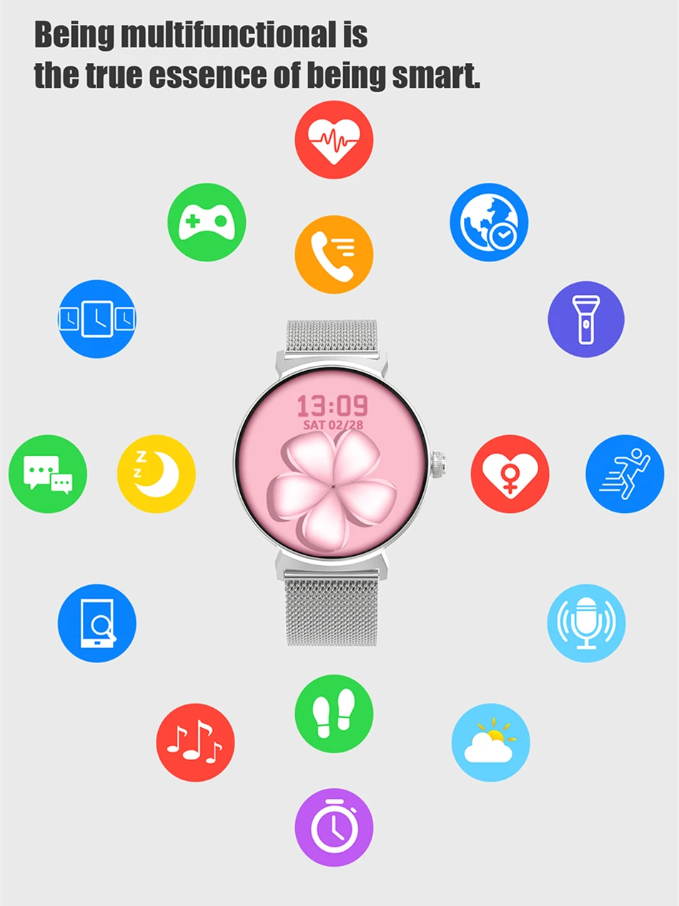 Bluetooth חדש קורא לנשים שעון חכם AMOLED מגע מלאה כושר קצב הלב פעילות גופנית גברים Smartwatch גברת שעון+box עבור אנדרואיד IOS - 5
