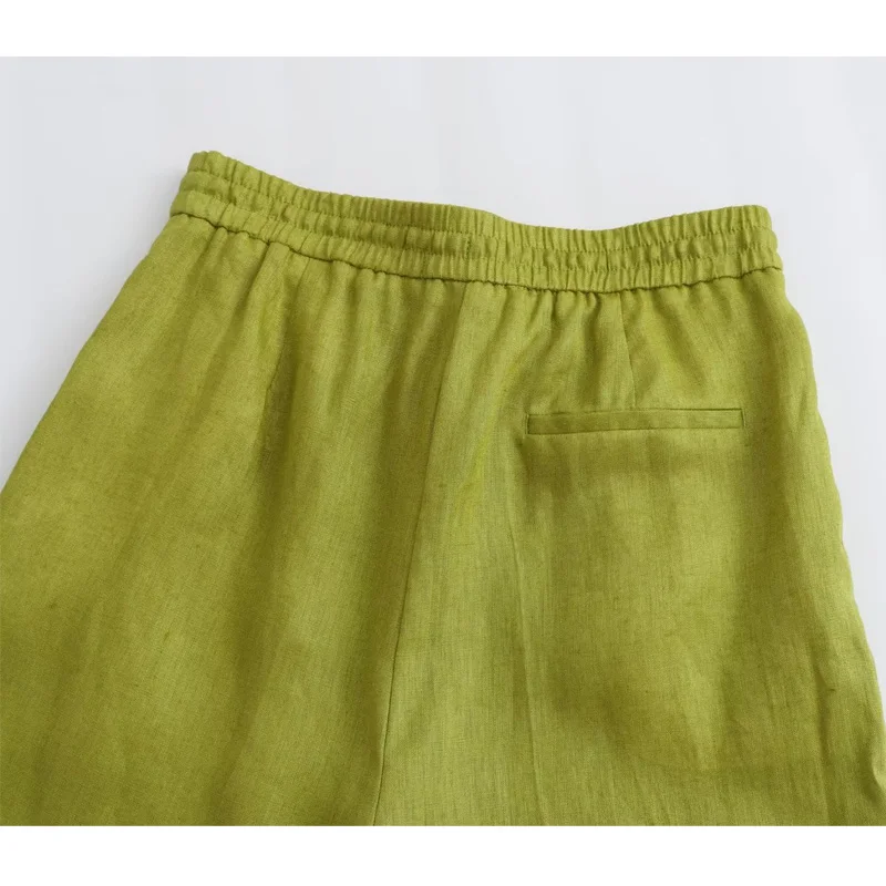 TRAF 2023 פיג ' מות מכנסיים רחבים אישה ירוקה גבוהה המותניים מכנסיים לנשים קפלים ישר מכנסיים נשים קיץ מזדמן נשים מכנסיים - 5