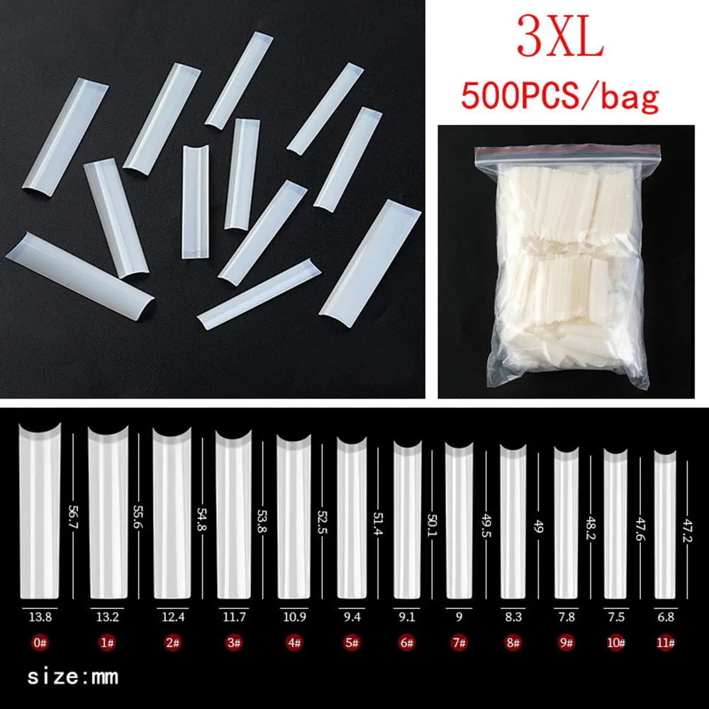 XXXL לא C עקומת כיכר מסמר טיפים 500PCS ברור 3XL ארוך במיוחד אקריליק ציפורניים מזויפות - 5