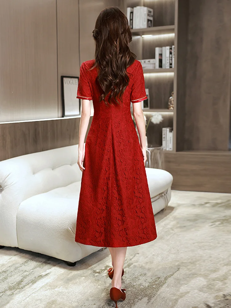Yourqipao סינית מסורתית Cheongsam לחיים בגדים 2023 חדש סין שמלה אדומה נשים אירוסין נשף שמלות ערב - 5