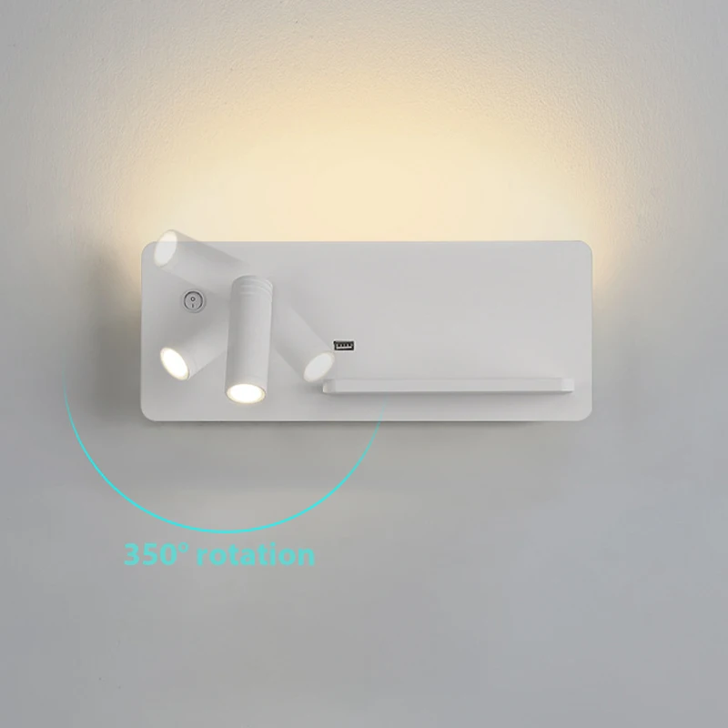 ZEROUNO משולבת LED קריאת קיר פנימי-אור האלחוטי USB טעינת טלפון מתג לצד המיטה פמוט קיר מלון המיטה מנורה - 5