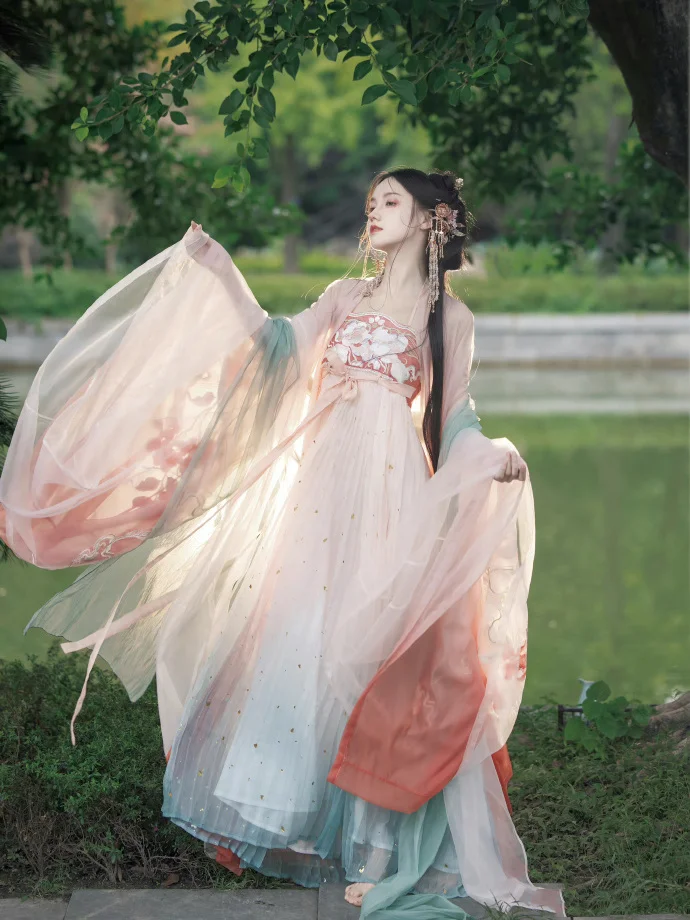 אסתטי הפייה המקורי Hanfu הנשי החזה-אורך האן אלמנטים טאנג סגנון גדול שרוול החולצה רקמה Khov חליפת חצאית - 5