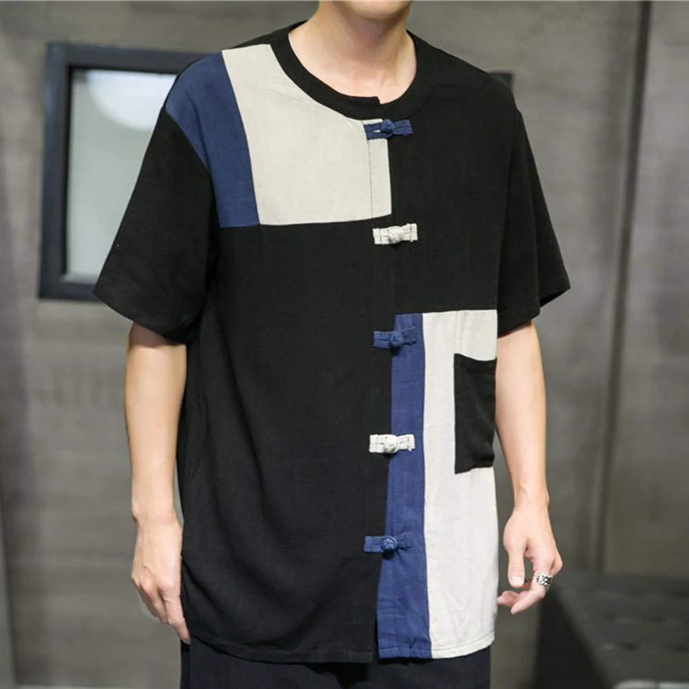 בסגנון סיני רקמה אבזם דיו עם שרוולים קצרים חולצת הטריקו של גברים הקיץ בגדים מסורתיים הלאומי מזדמן Hanfu רטרו העליון - 5