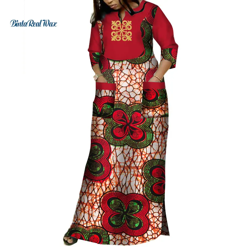 דאשיקי אפריקה שמלות לנשים Bazin ריש אפליקציה להדפיס שמלות ארוכות עם 2 כיסים אפריקאי מסורתי בגדים WY3620 - 5