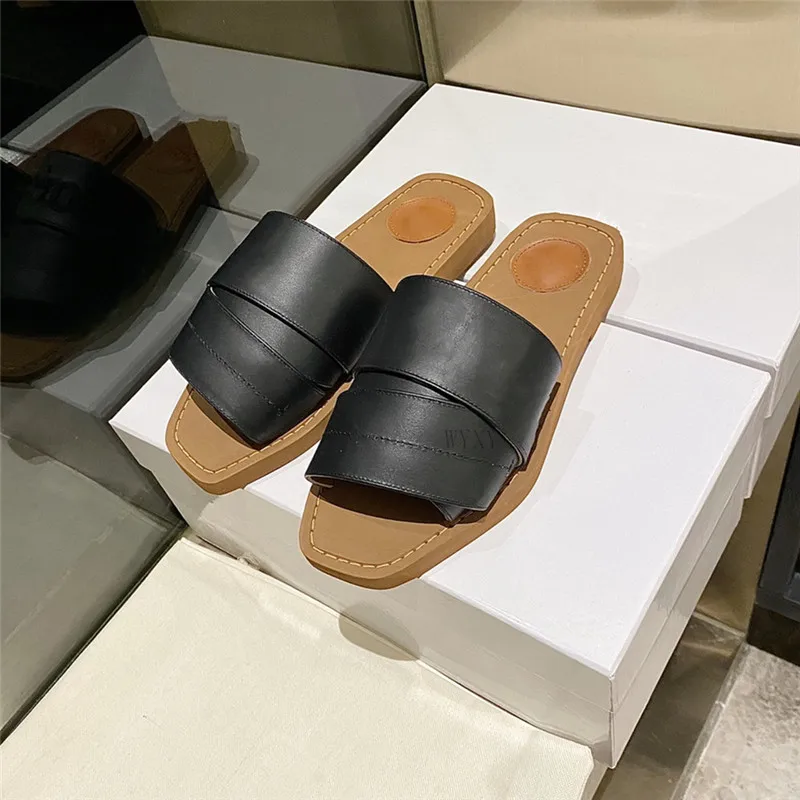 הקיץ החדש בוהן פתוח העקב שטוח עור אמיתי נעלי נשים בוהן מרובע אופנה רצועה אחת מקרית תכליתי חיצוני נעלי בית - 5