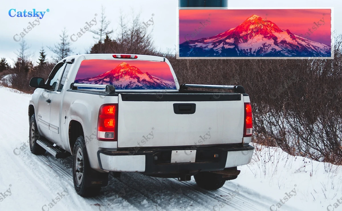 הר השלג השקיעה משאית חלון אחורי המדבקה מדבקה גרפי חומר PVC משאית מדבקה ויניל מחורר אוניברסלי מדבקה - 5