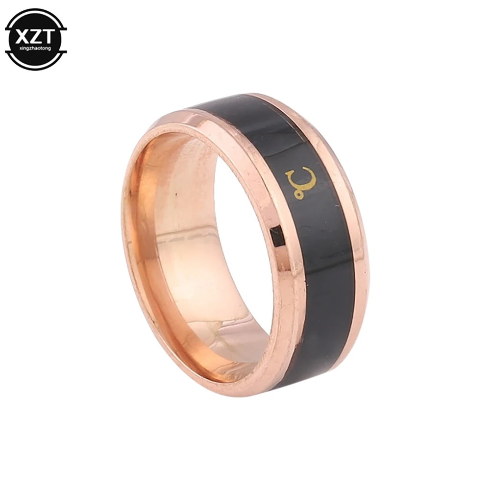 חכמה טמפרטורה מודד טבעת לגברים ונשים רב תכליתי טיטניום פלדה שינוי צבע עמיד למים תכשיטים - 5