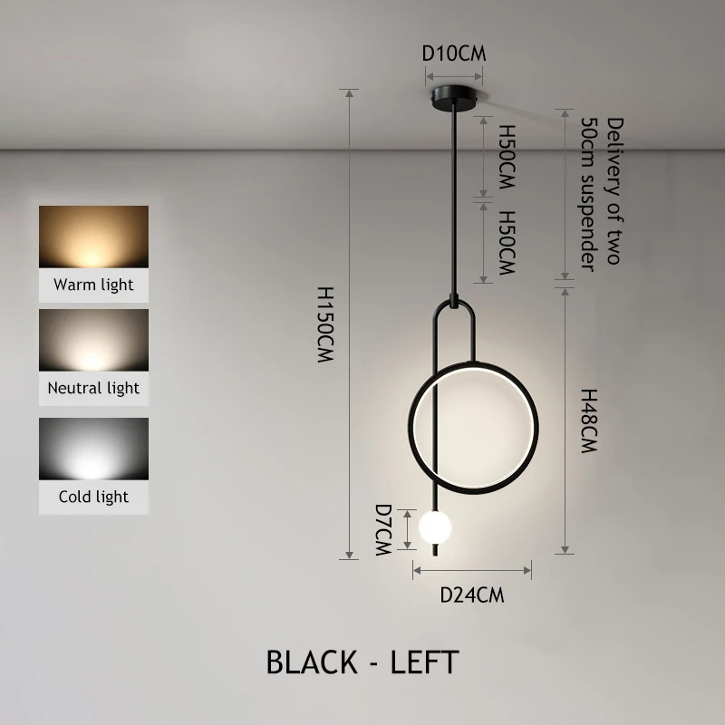 מודרני הטבעת מנורת Led אורות תליון חדר שינה מטבח, נברשות חדר האוכל זהב שחור תאורת פנים תלויה במקום. - 5