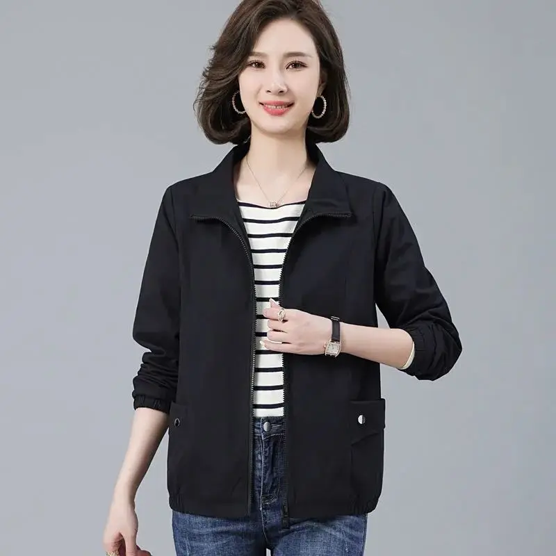 נשים 2023 חדש האביב הסתיו קוריאני משובח רוכסן רופף מעיל נשי אופנה מזדמן שרוול ארוך מוצק מעיל בגדים X95 - 5