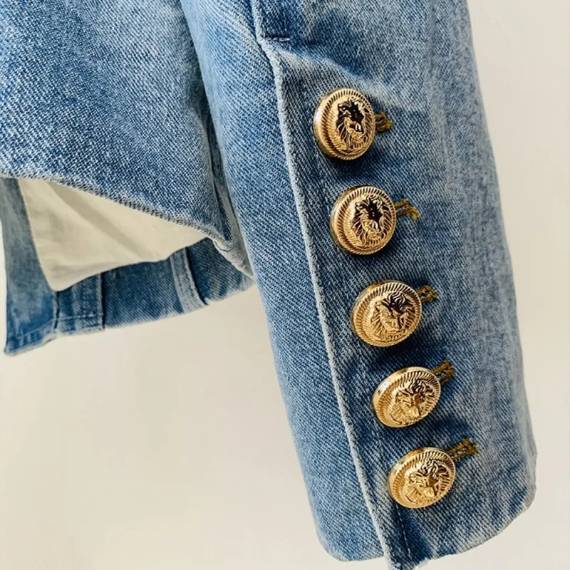 נשים סלים ג ' ינס מתאים בלייזר עם כפול עם חזה אריה כפתורים החדש 2023 אופנה קדימה עיצוב - 5