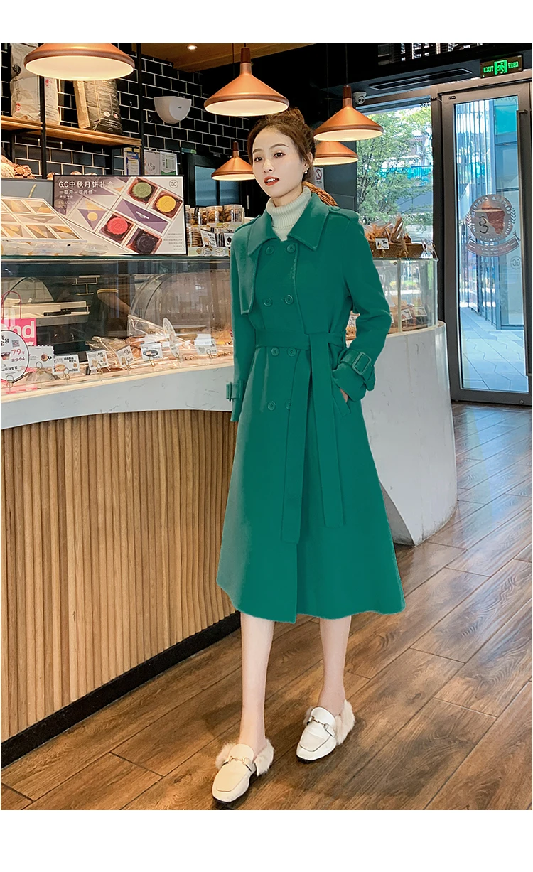 סגנון קוריאני סגול עדין צמר מעיל נשים חדש ארוך שרוול מעיל הסתיו והחורף בדרגה גבוהה אמצע אורך צמר מעיל - 5