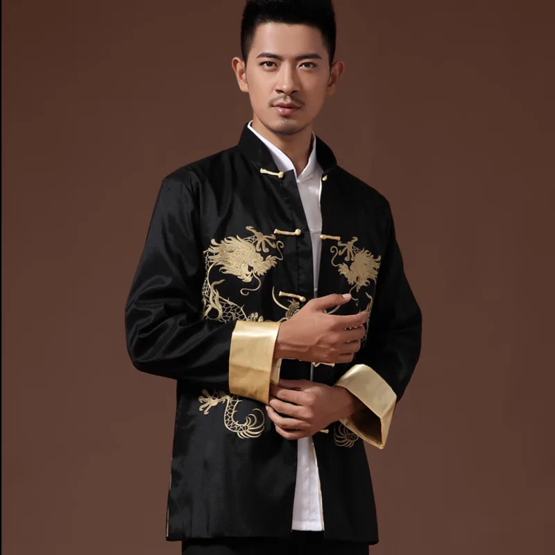 סינית מסורתית פיניקס מודפס בגדים הדרקון טאנג חליפה של בגדי גברים רקום שרוול ארוך פסטיבל החתונה ז ' קט - 5