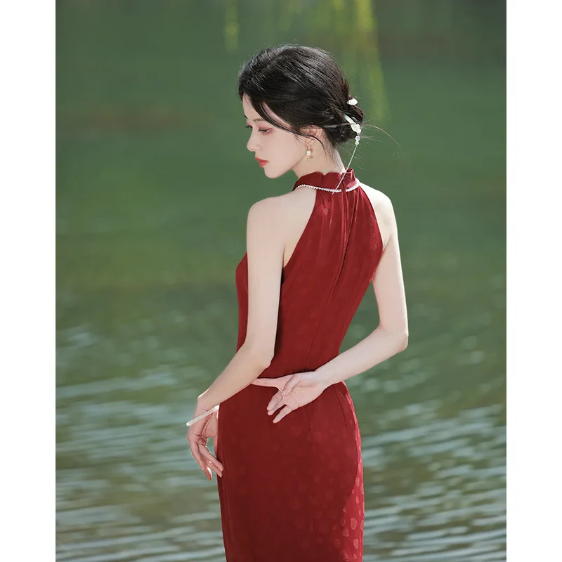 סקסית Cheongsam טוסט בגדים חדשים סיני לנשים שמלות כלה אדום הקולר רשמית מסיבת ערב 2023 שמלה חדשה שמלת האירוסין - 5