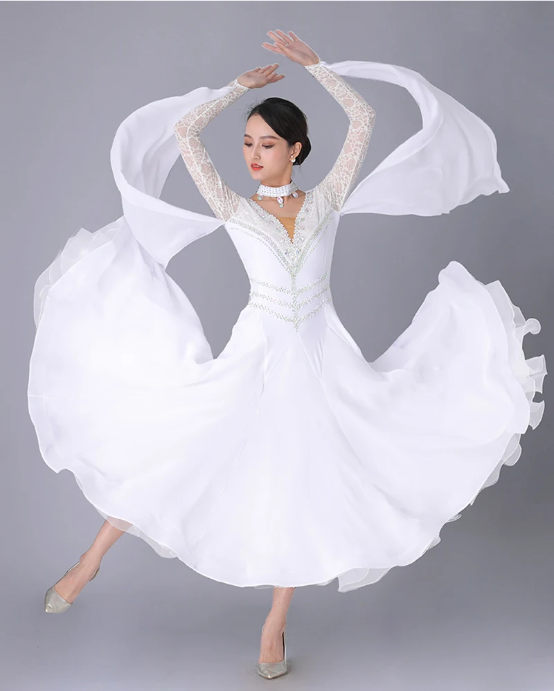 צבע לבן סטנדרטי ריקודים סלוניים, שמלות נשים מודרניות ריקודים תחפושות High-end מותאם אישית ואלס אולם התחרות שמלת ריקוד - 5