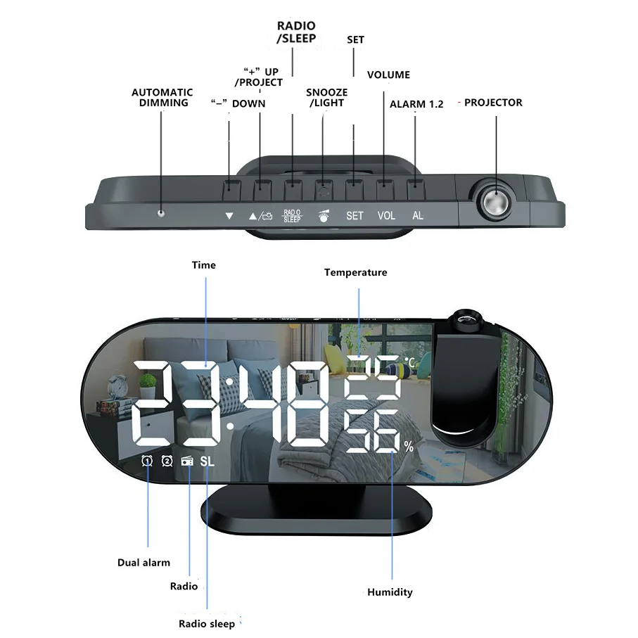 רלו despertador inteligente קון proyección כפול פארא dormitorio, רדיו דיגיטלי, Despertador קון cargador USB - 5