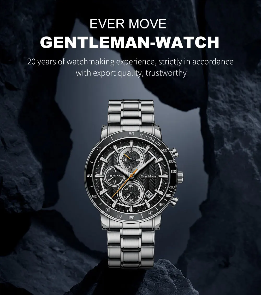 שעונים חדשים לגברים העליון מותג יוקרה הכרונוגרף זוהר קוורץ שעונים האופנה עסקים עמיד למים שעון יד פלדה אל חלד - 5